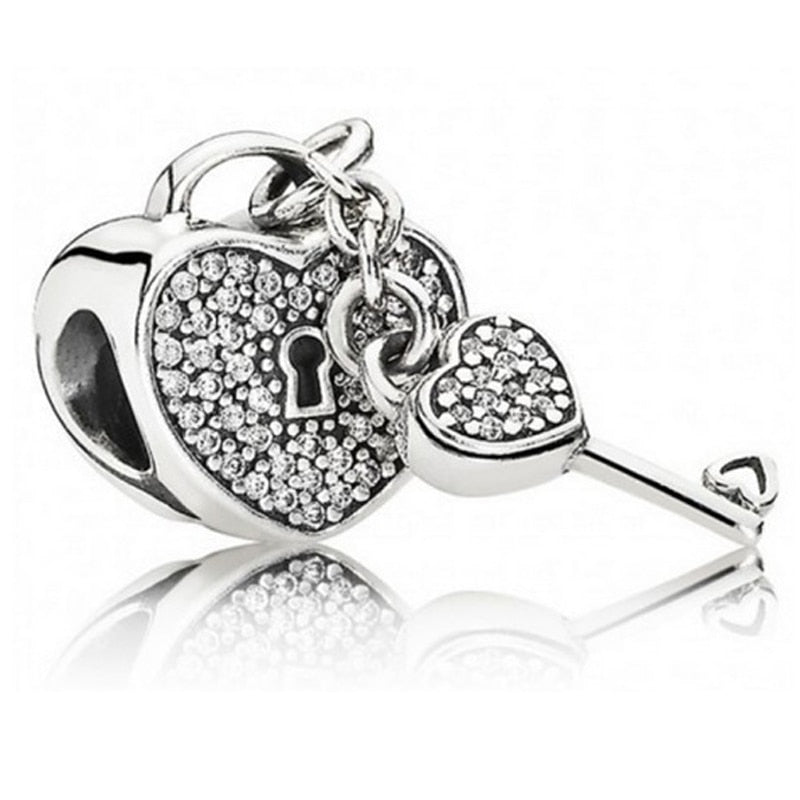 New Fashion Original Love Foot Fortune Bag Key Lock Bag Beads Fit Original Pandora Ladies Bracelet Jewelry Accessories Gift