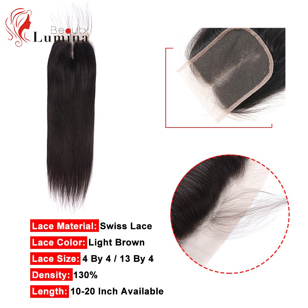 Straight 13x4 Lace Frontal Brazilian Straight Human Hair 4x4 Lace Closures Only Pre plucked Natural Color Remy Hair 8-22inches