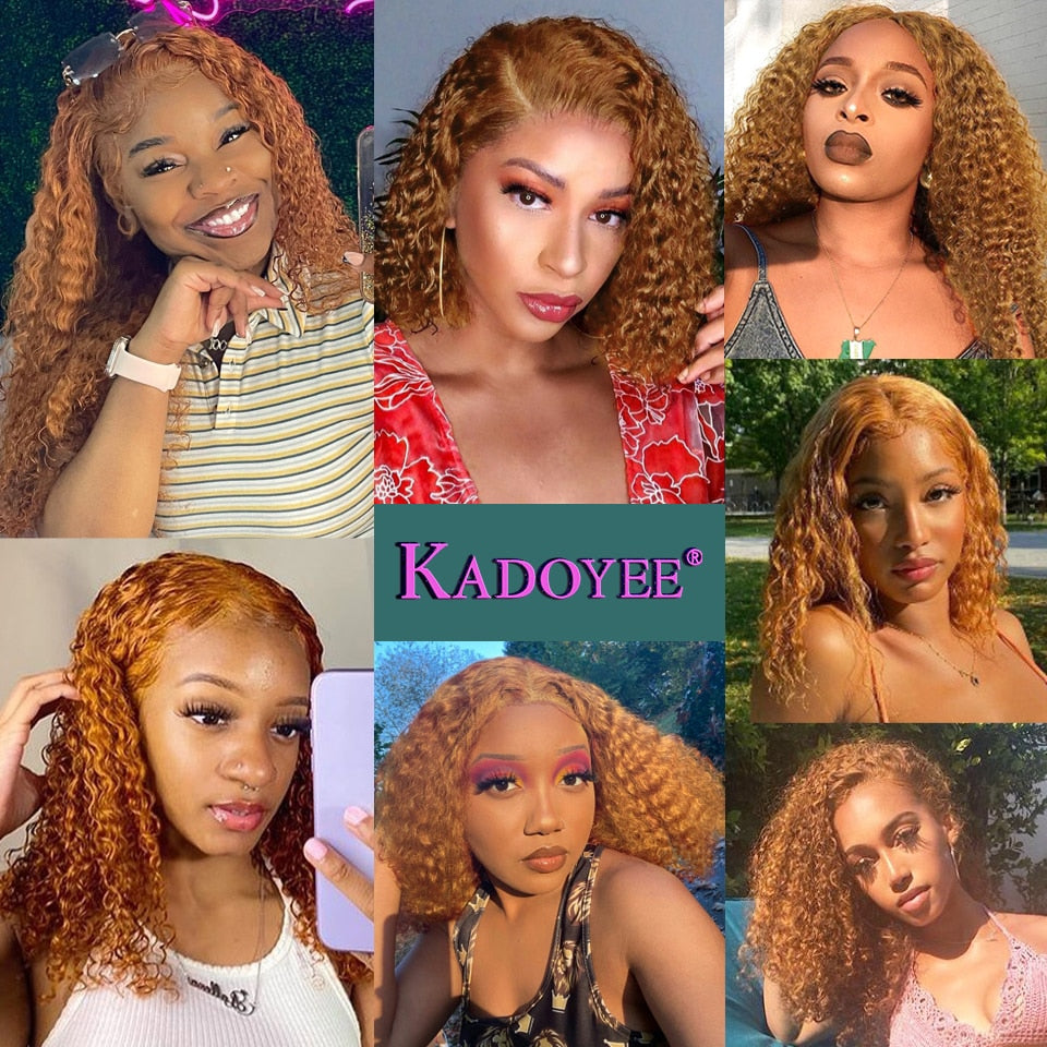 Curly Honey Blonde Lace Front Human Hair Wigs For Women Ombre Color Brazilian Hd Lace Frontal Wig Short Bob Curly Human Hair Wig