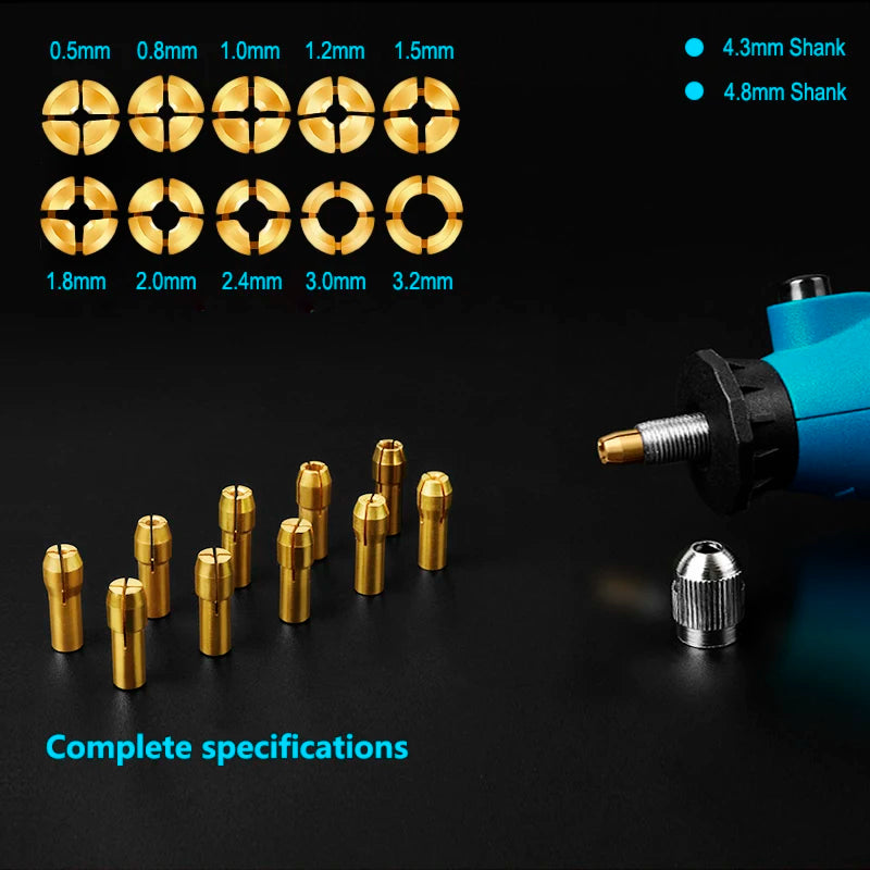 XCAN Mini Drill Collet Chuck 10pcs 0.5-3.2mm 4.3/4.8mm Shank Brass Chucks Adapter for Dremel Rotary Tool Power Tool Accessory
