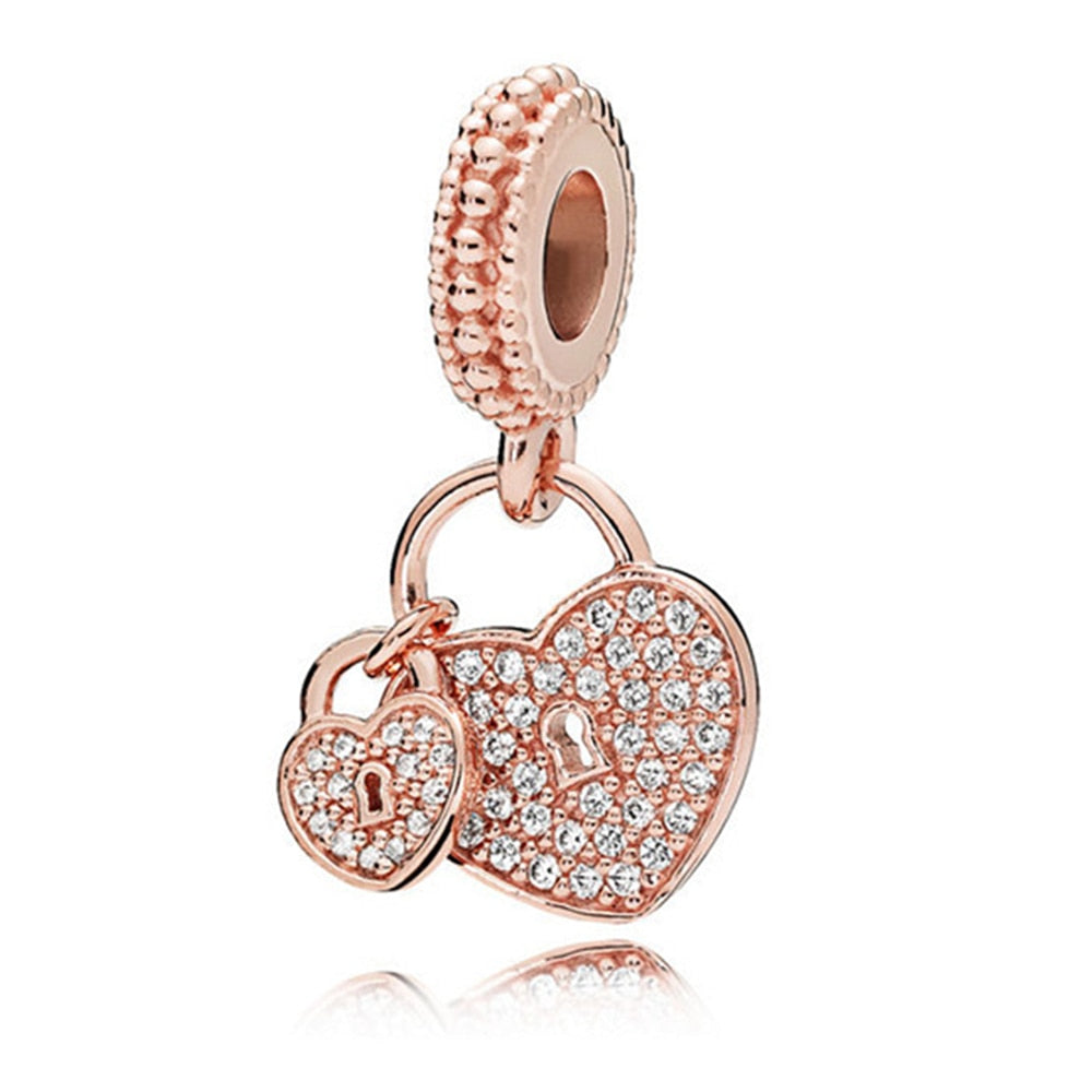 New 925 Sterling Silver Rose Gold Couple Dangle Charms Fit 925 Original Women Bracelet Beads Charm for Pendant Necklace Jewelry
