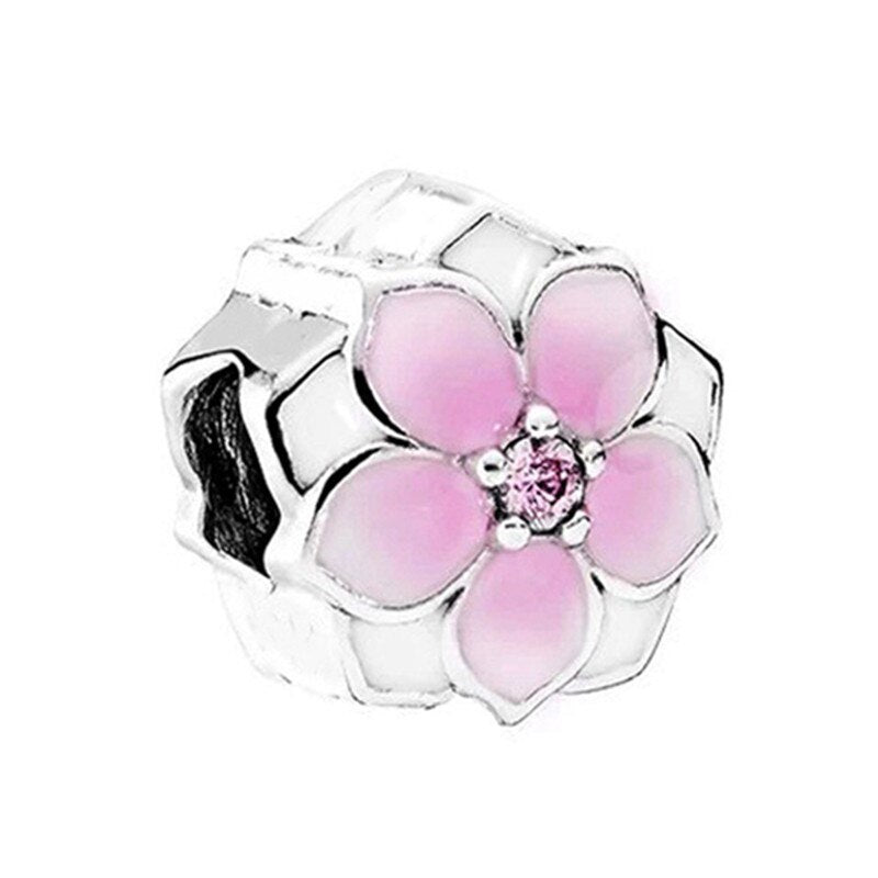 Pink Color Crystal Beads Heart Ladybug Love Flower Pendant Bracelet DIY Charm Lady Jewelry Gift