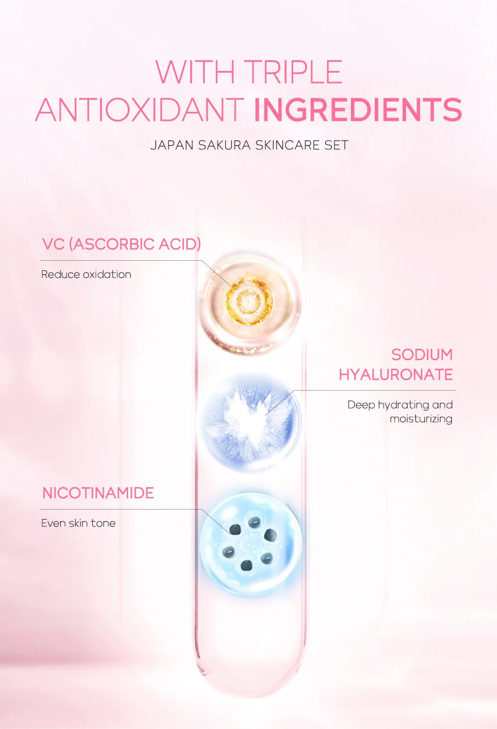 3pcs/set LAIKOU Vitamin C 24K Golden Sakura Skin Care Sets Face Cream Serum Eye Cream Moisturizing Face Care Kit
