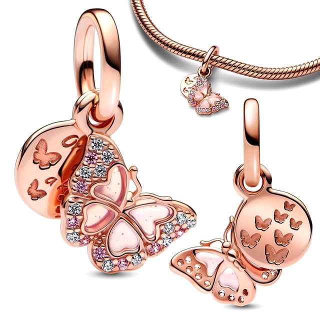 New 925 Sterling Silver Rose Gold Couple Dangle Charms Fit 925 Original Women Bracelet Beads Charm for Pendant Necklace Jewelry