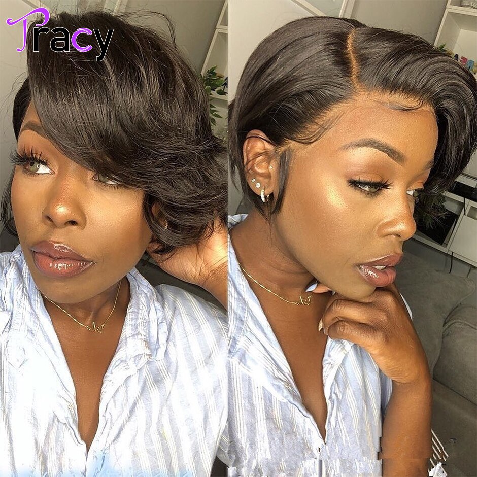 Tracy Hair Pixie Cut Straight 13x4 HD Transparent Lace Front wig Short Human Hair Wigs Remy Hair for Women