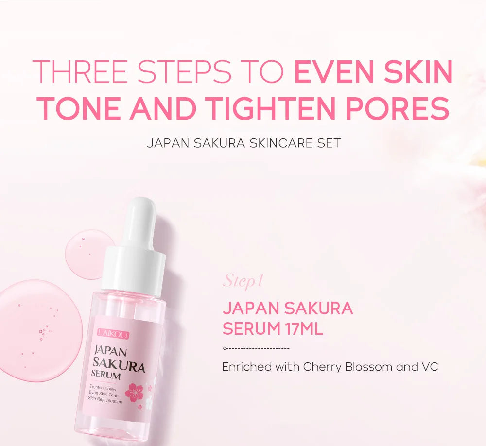 3pcs/set LAIKOU Vitamin C 24K Golden Sakura Skin Care Sets Face Cream Serum Eye Cream Moisturizing Face Care Kit