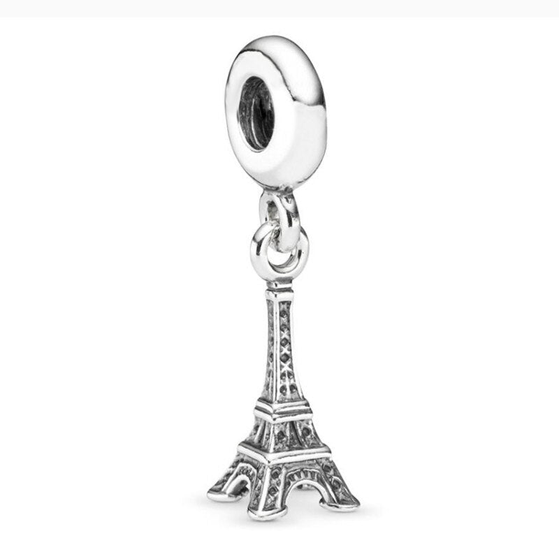 New Silver Color Feather Crown Safety Chain Owl Love Beads Tower Pendant Fit Pandora Charms Bracelets DIY Women Original Jewelry