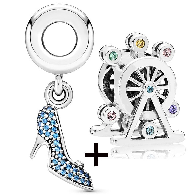 Seialoy 2pcs/lot Blue Ice Snow Charm Castle Princess Beaded High Heels Snowflake Pendant DIY Beacelets Accessory Gift