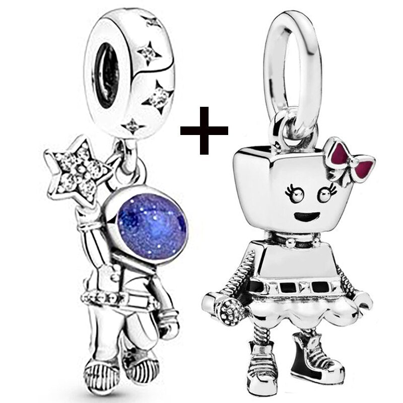 Seialoy 2pcs/lot Aircraft Earth Beads Charm Star Astronaut Pendant Rainbow Unicorn Dangle DIY Jewelry Bracelets Accessory