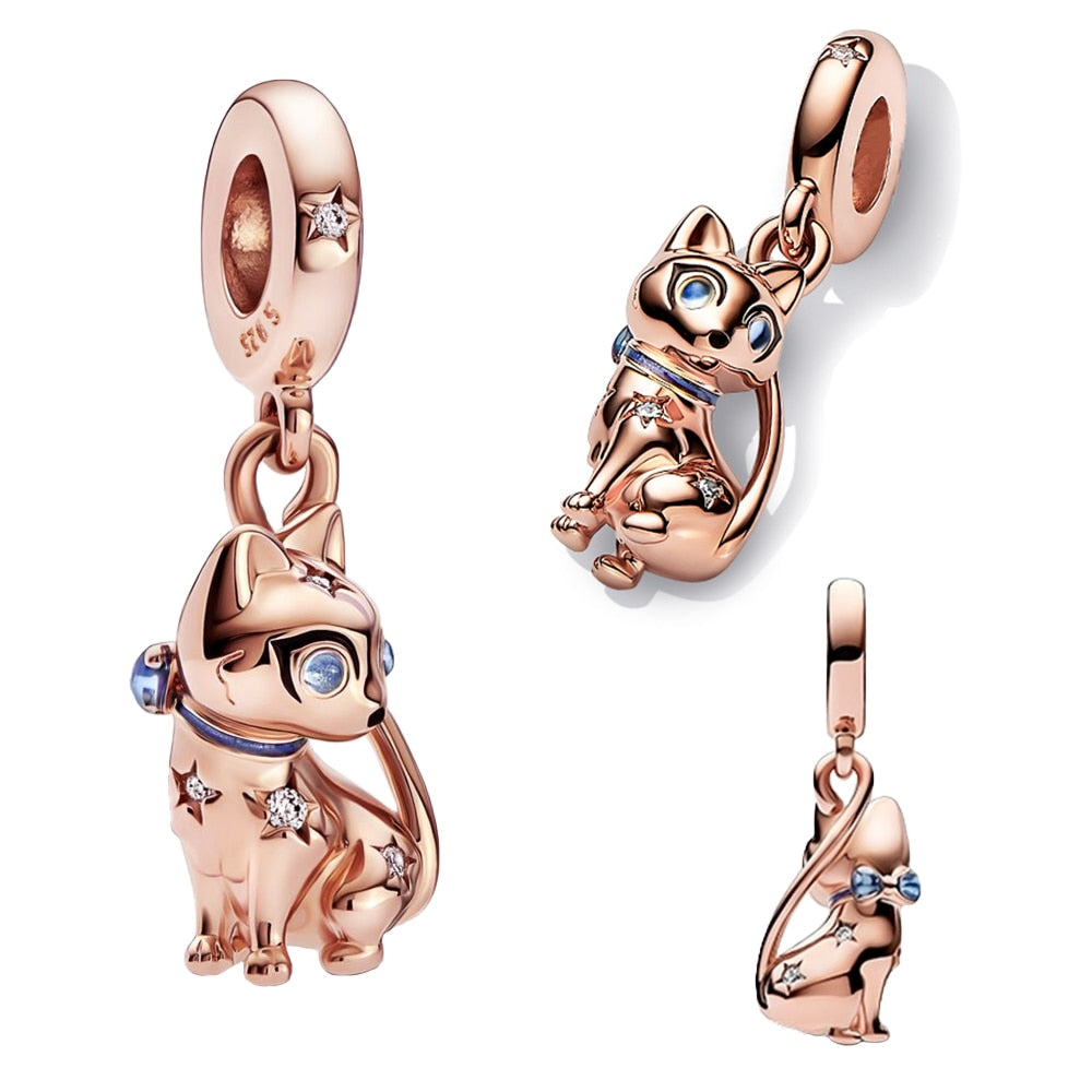 New 925 Sterling Silver Rose Gold Couple Dangle Charms Fit 925 Original Women Bracelet Beads Charm for Pendant Necklace Jewelry