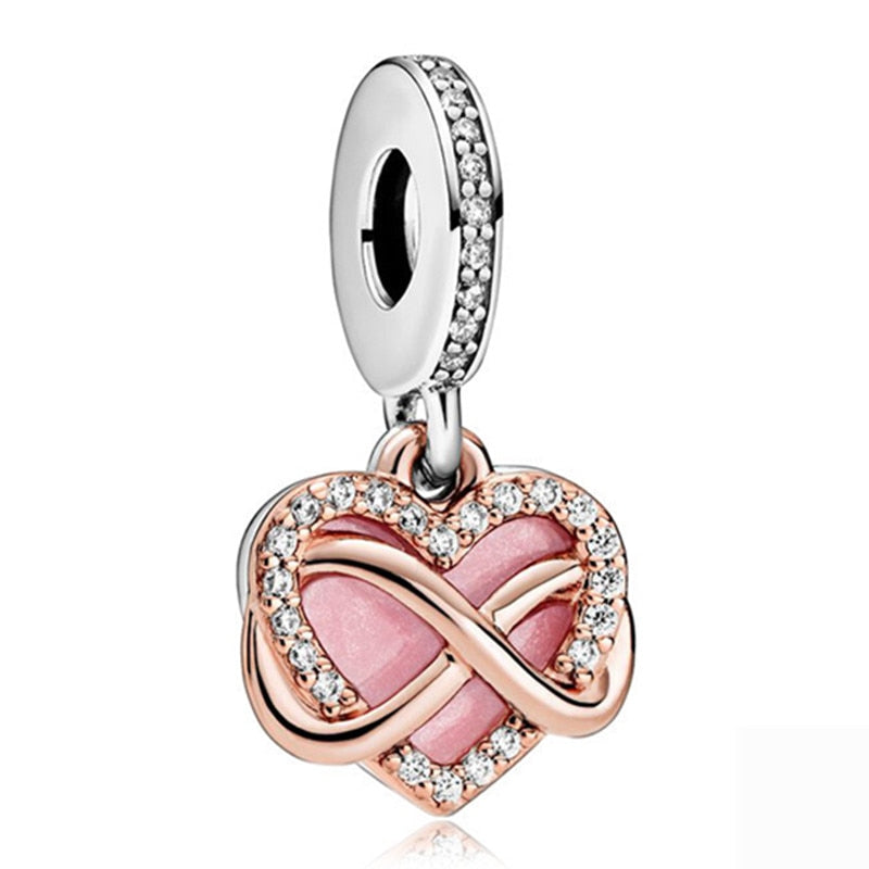 Pink Color Crystal Beads Heart Ladybug Love Flower Pendant Bracelet DIY Charm Lady Jewelry Gift