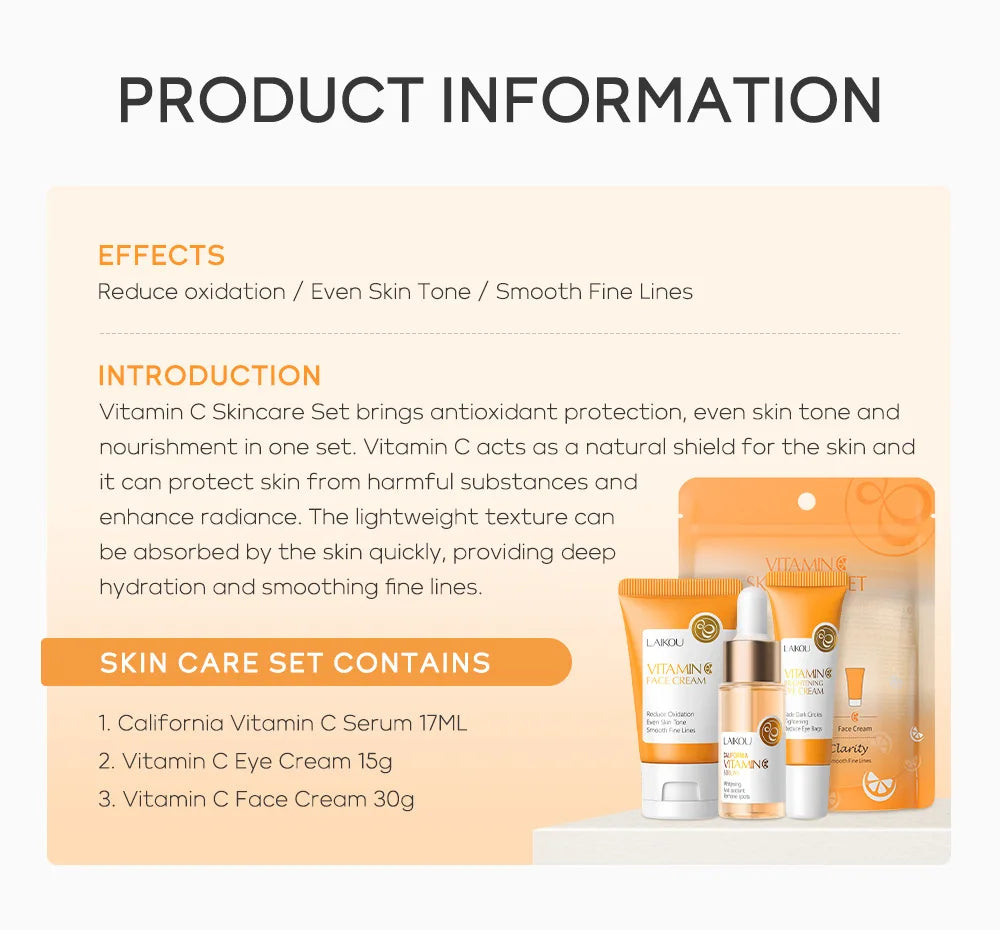3pcs/set LAIKOU Vitamin C 24K Golden Sakura Skin Care Sets Face Cream Serum Eye Cream Moisturizing Face Care Kit
