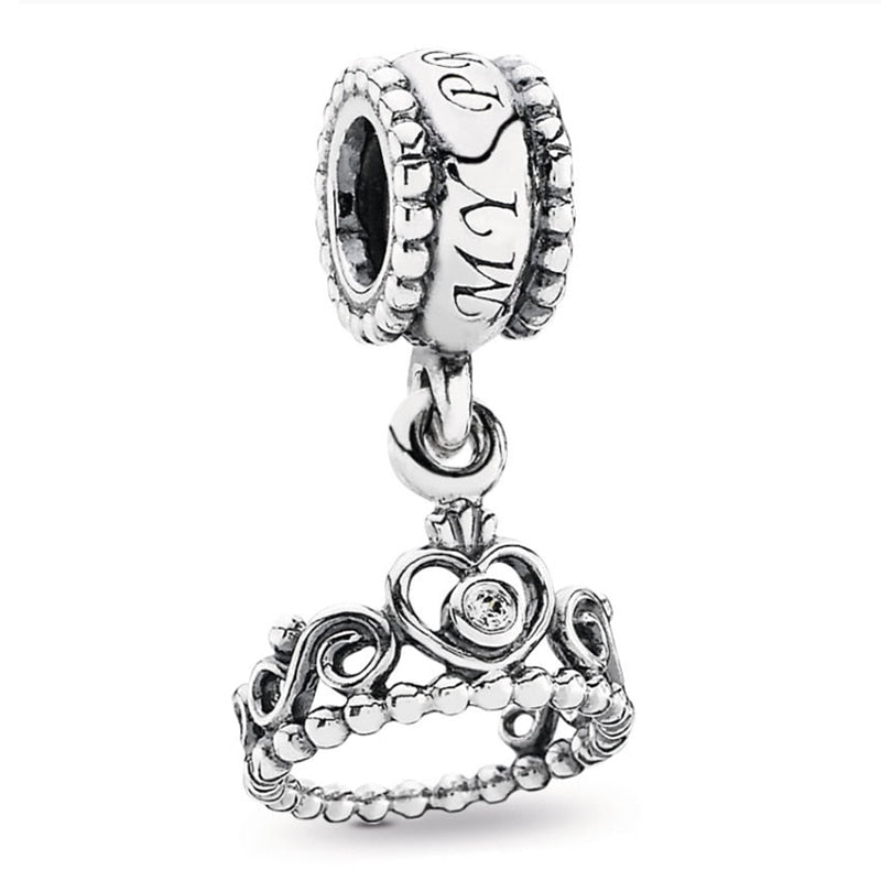 New Feather Crown Safety Chain Owl Love Bead Tower Pendant Fit Original Pandora Charms Silver Color Bracelet DIY Women Jewelry
