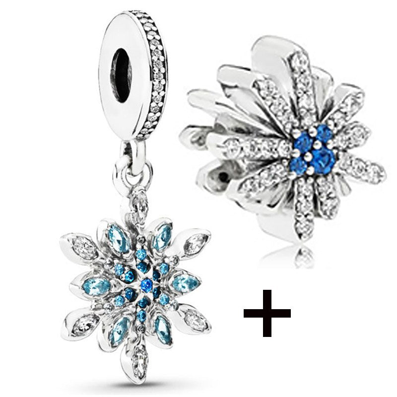 Seialoy 2pcs/lot Blue Ice Snow Charm Castle Princess Beaded High Heels Snowflake Pendant DIY Beacelets Accessory Gift