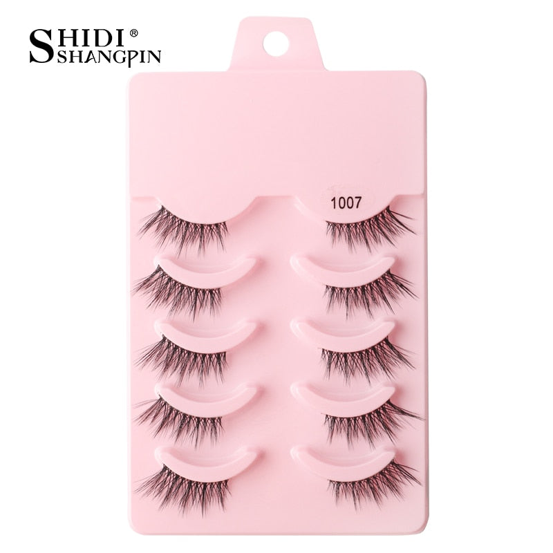 SHIDISHANGPIN 3/5 Pairs Half Eyelash Transparent Stalk Invisible Band Faux Mink Lashes Reusable False Eyelashes Natural Fluffy
