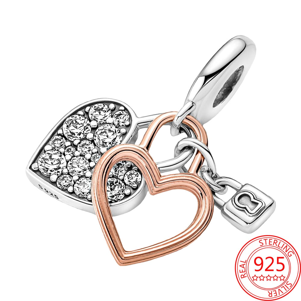New 925 Sterling Silver Rose Gold Couple Dangle Charms Fit 925 Original Women Bracelet Beads Charm for Pendant Necklace Jewelry
