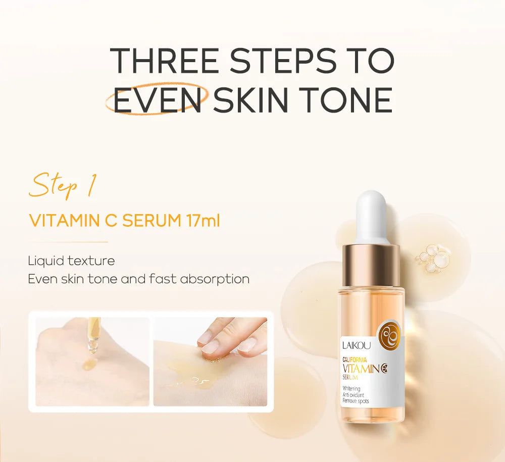 3pcs/set LAIKOU Vitamin C 24K Golden Sakura Skin Care Sets Face Cream Serum Eye Cream Moisturizing Face Care Kit
