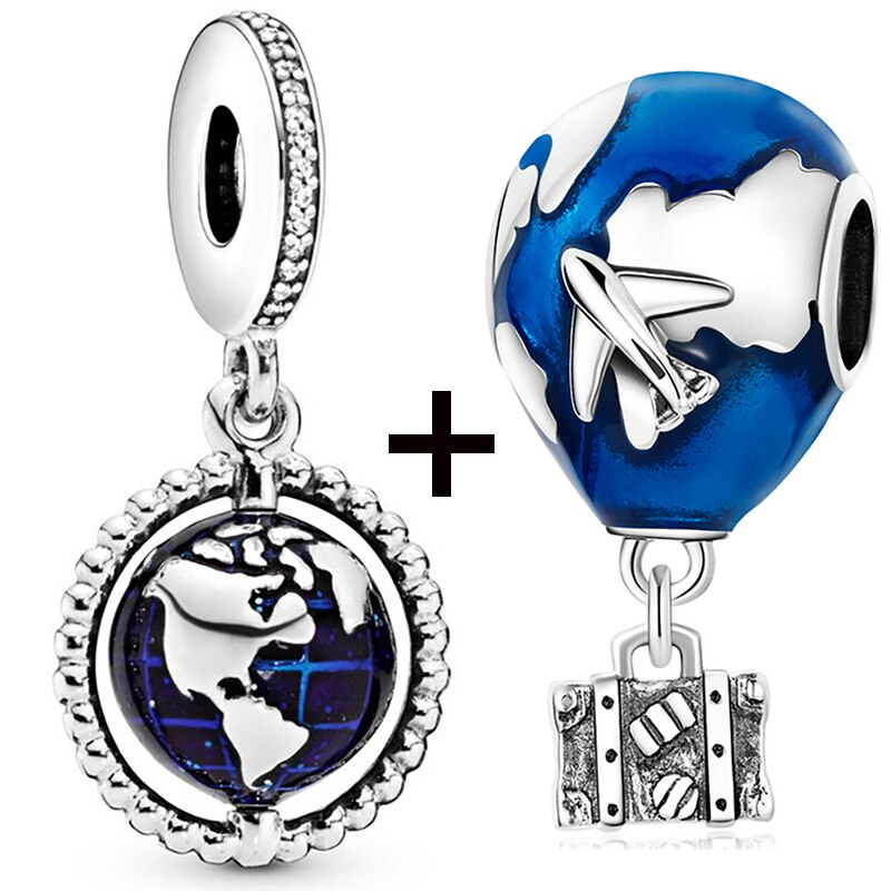 Seialoy 2pcs/lot Aircraft Earth Beads Charm Star Astronaut Pendant Rainbow Unicorn Dangle DIY Jewelry Bracelets Accessory