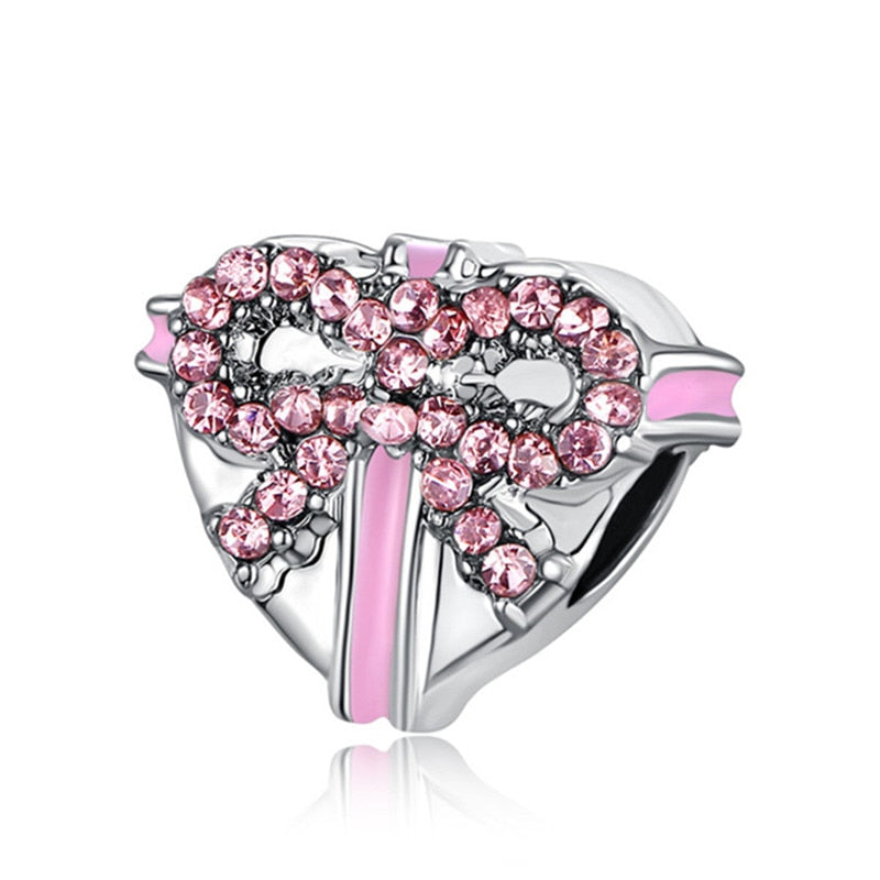 Pink Color Crystal Beads Heart Ladybug Love Flower Pendant Bracelet DIY Charm Lady Jewelry Gift