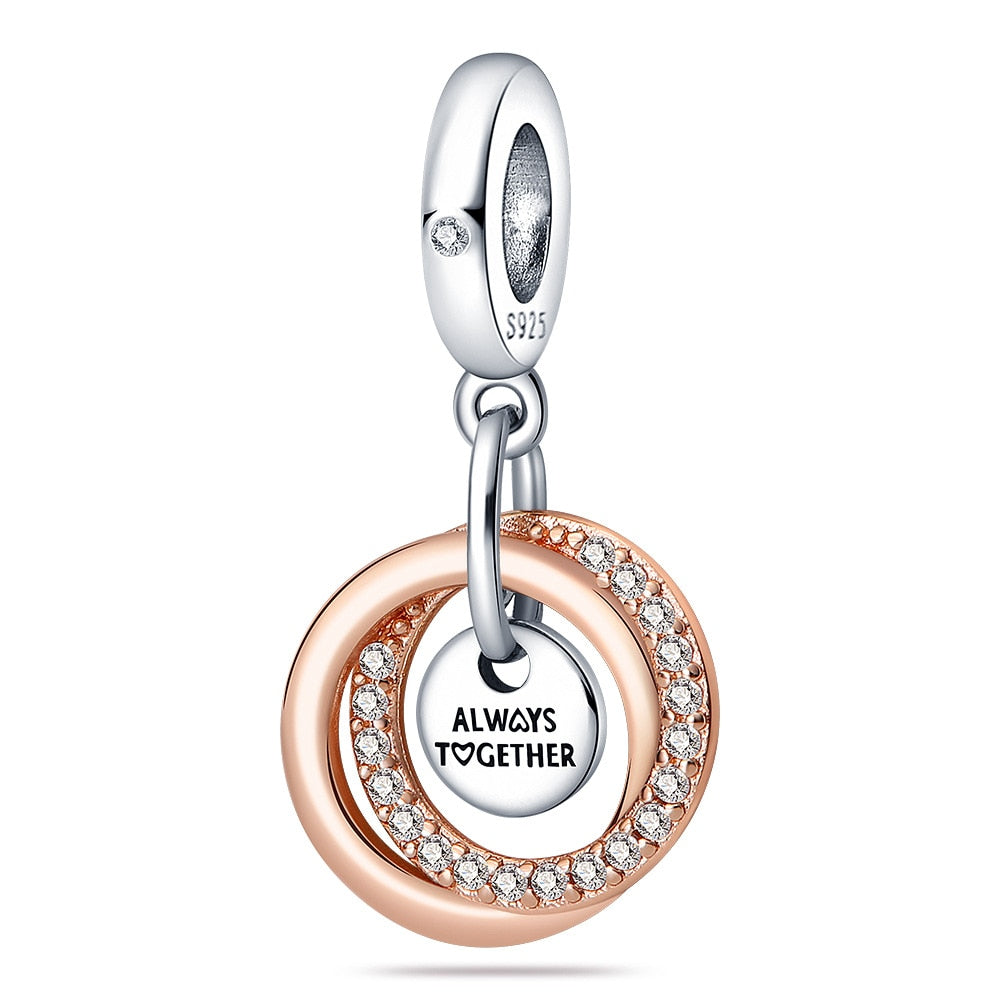 New 925 Sterling Silver Rose Gold Couple Dangle Charms Fit 925 Original Women Bracelet Beads Charm for Pendant Necklace Jewelry