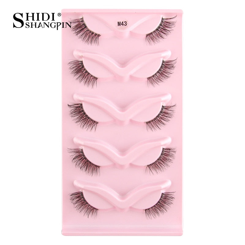 SHIDISHANGPIN 3/5 Pairs Half Eyelash Transparent Stalk Invisible Band Faux Mink Lashes Reusable False Eyelashes Natural Fluffy