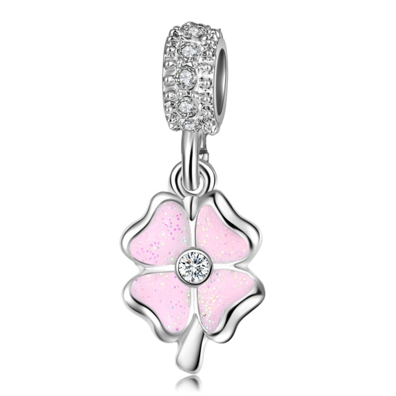 Pink Color Crystal Beads Heart Ladybug Love Flower Pendant Bracelet DIY Charm Lady Jewelry Gift