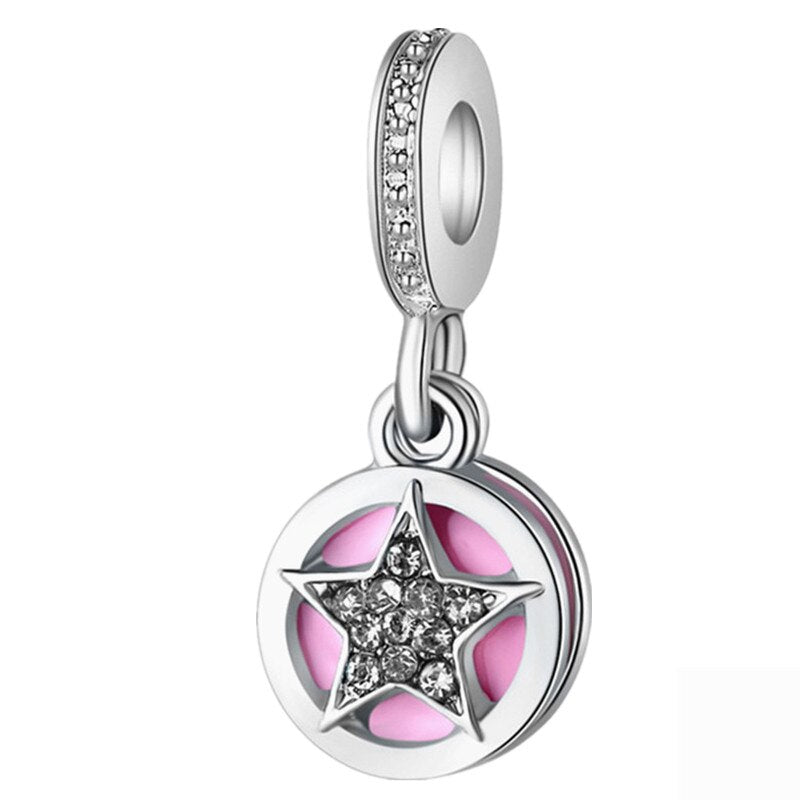 Pink Color Crystal Beads Heart Ladybug Love Flower Pendant Bracelet DIY Charm Lady Jewelry Gift