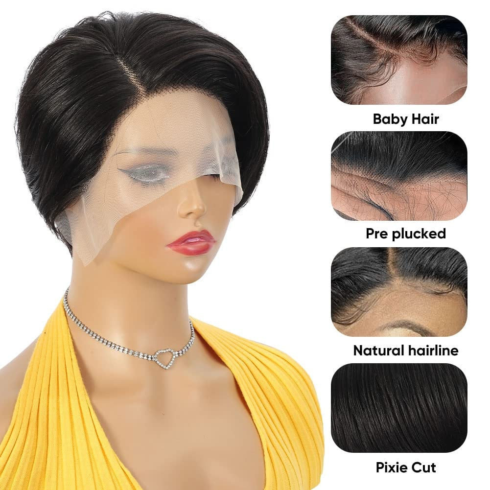 Short Pixie Cut Bob Human Hair Wig Lace Front Wigs Brazilian Straight Closure Wig Short Bob Lace Front Wigs For Women PrePlucked