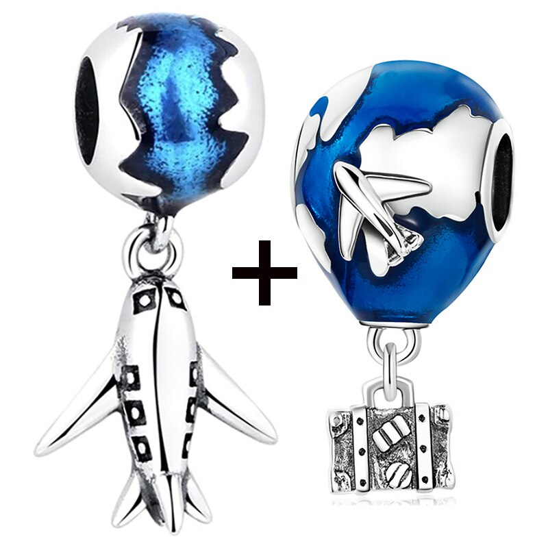Seialoy 2pcs/lot Aircraft Earth Beads Charm Star Astronaut Pendant Rainbow Unicorn Dangle DIY Jewelry Bracelets Accessory