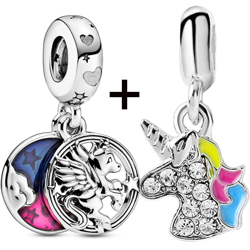 Seialoy 2pcs/lot Aircraft Earth Beads Charm Star Astronaut Pendant Rainbow Unicorn Dangle DIY Jewelry Bracelets Accessory