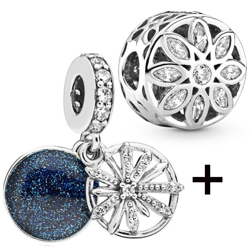 Seialoy 2pcs/lot Blue Ice Snow Charm Castle Princess Beaded High Heels Snowflake Pendant DIY Beacelets Accessory Gift