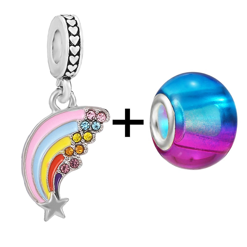 2Pcs/lot Special Offer Love Star Rainbow Charms Beads Fit Brand Bracelet & Necklaces For Women DIY Making Jewelry Accessories