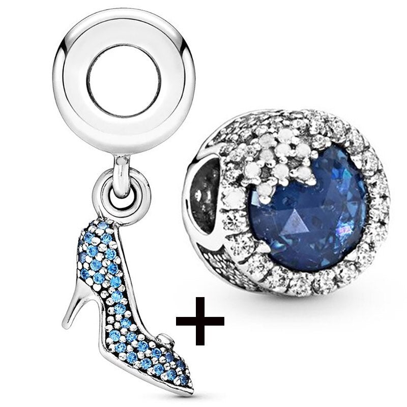 Seialoy 2pcs/lot Blue Ice Snow Charm Castle Princess Beaded High Heels Snowflake Pendant DIY Beacelets Accessory Gift