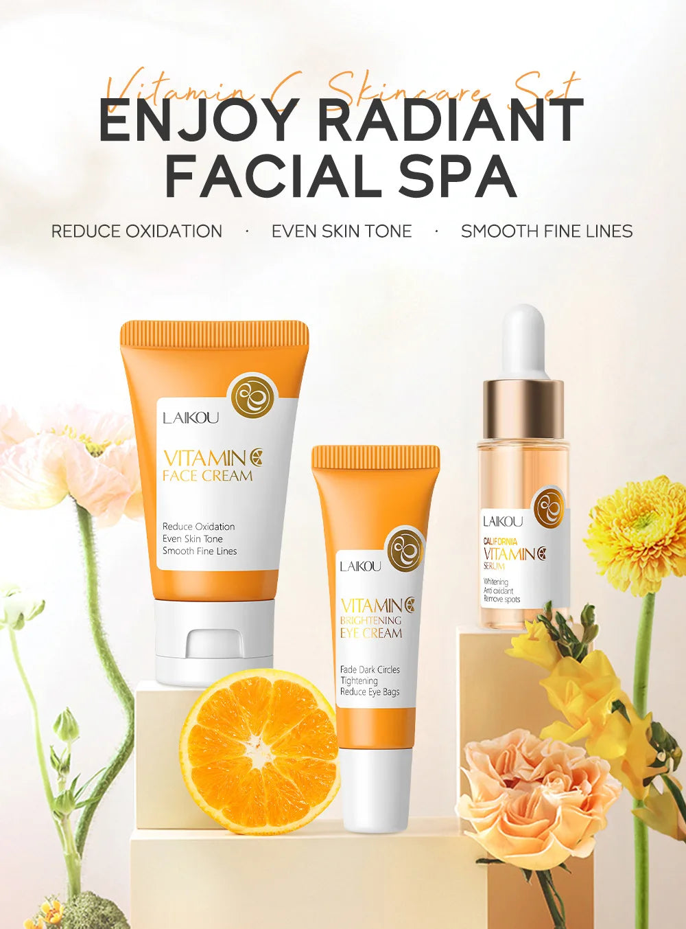 3pcs/set LAIKOU Vitamin C 24K Golden Sakura Skin Care Sets Face Cream Serum Eye Cream Moisturizing Face Care Kit