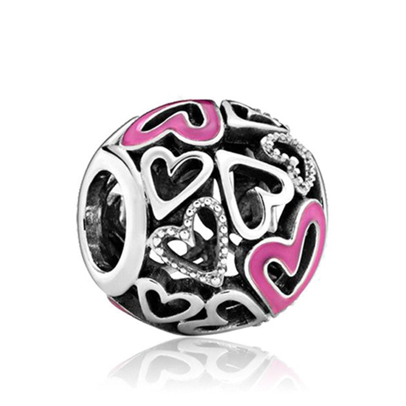 Pink Color Crystal Beads Heart Ladybug Love Flower Pendant Bracelet DIY Charm Lady Jewelry Gift