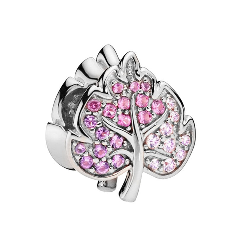 Pink Color Crystal Beads Heart Ladybug Love Flower Pendant Bracelet DIY Charm Lady Jewelry Gift