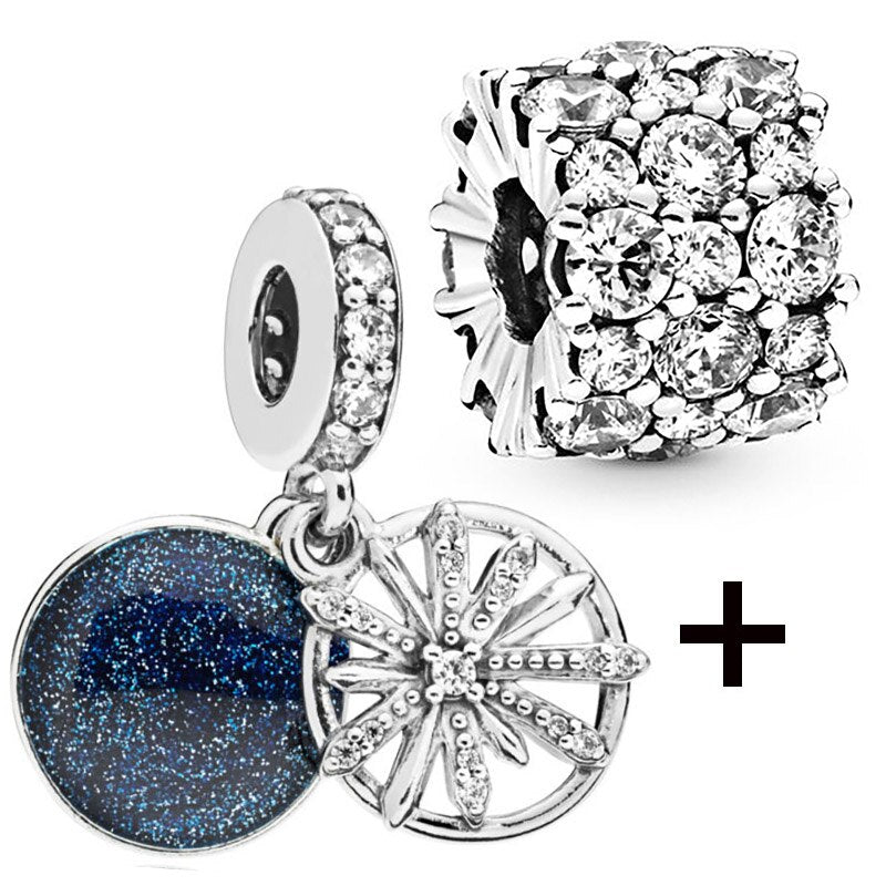 Seialoy 2pcs/lot Blue Ice Snow Charm Castle Princess Beaded High Heels Snowflake Pendant DIY Beacelets Accessory Gift