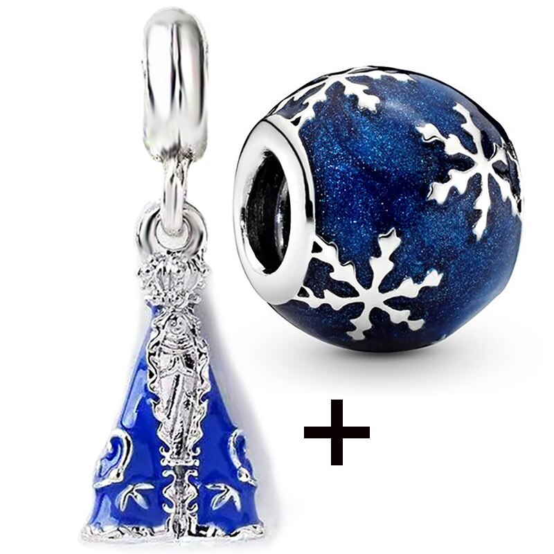 Seialoy 2pcs/lot Blue Ice Snow Charm Castle Princess Beaded High Heels Snowflake Pendant DIY Beacelets Accessory Gift