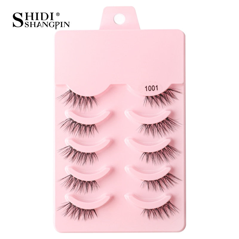 SHIDISHANGPIN 3/5 Pairs Half Eyelash Transparent Stalk Invisible Band Faux Mink Lashes Reusable False Eyelashes Natural Fluffy