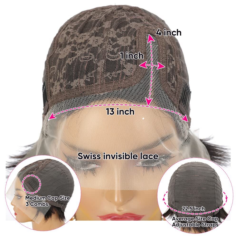Short Pixie Cut Bob Human Hair Wig Lace Front Wigs Brazilian Straight Closure Wig Short Bob Lace Front Wigs For Women PrePlucked