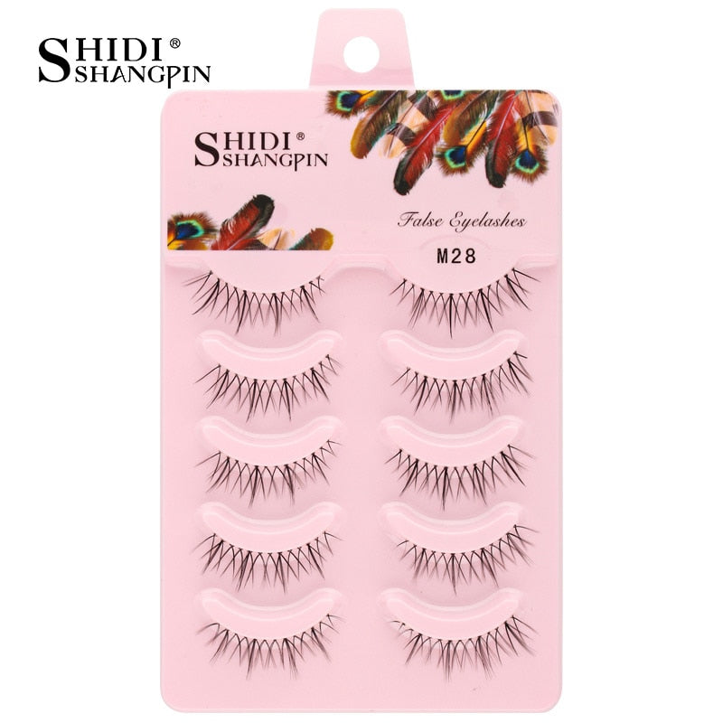 SHIDISHANGPIN 3/5 Pairs Half Eyelash Transparent Stalk Invisible Band Faux Mink Lashes Reusable False Eyelashes Natural Fluffy