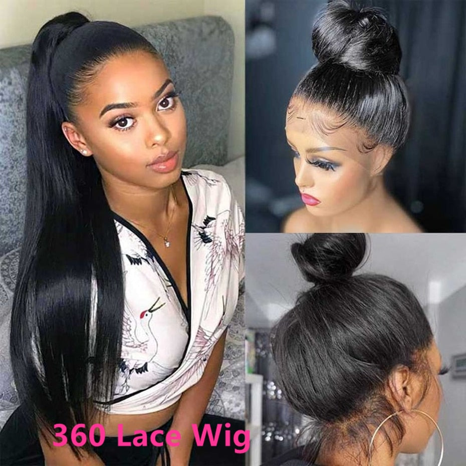 360 Full Lace Frontal Wig Brazilian Bone Straight 13x4 Transparent Lace Front Human Hair Wigs For Black Women Pre Plucked Bling