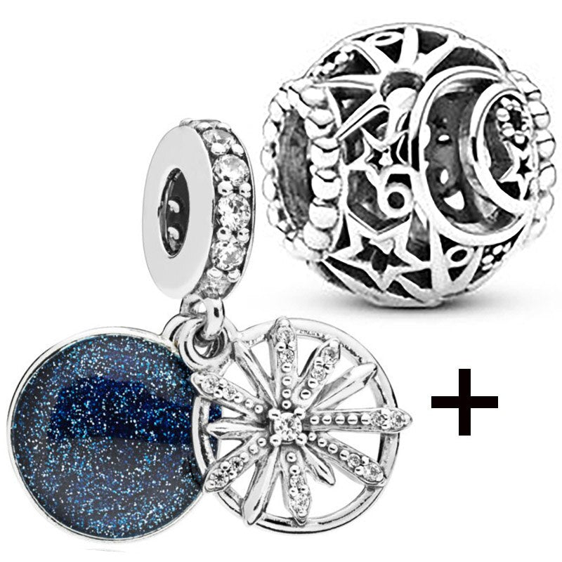 Seialoy 2pcs/lot Blue Ice Snow Charm Castle Princess Beaded High Heels Snowflake Pendant DIY Beacelets Accessory Gift
