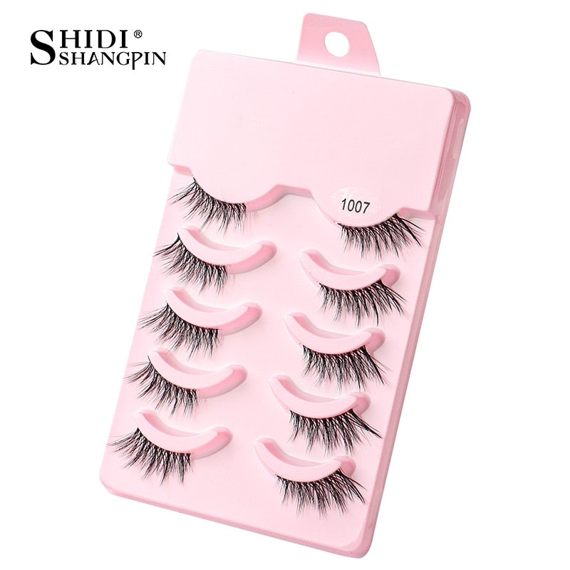 SHIDISHANGPIN 3/5 Pairs Half Eyelash Transparent Stalk Invisible Band Faux Mink Lashes Reusable False Eyelashes Natural Fluffy