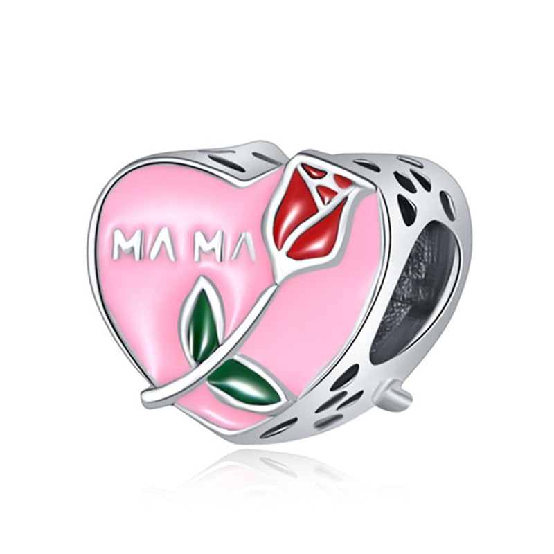 Pink Color Crystal Beads Heart Ladybug Love Flower Pendant Bracelet DIY Charm Lady Jewelry Gift