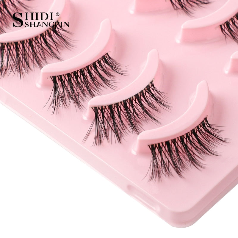 SHIDISHANGPIN 3/5 Pairs Half Eyelash Transparent Stalk Invisible Band Faux Mink Lashes Reusable False Eyelashes Natural Fluffy