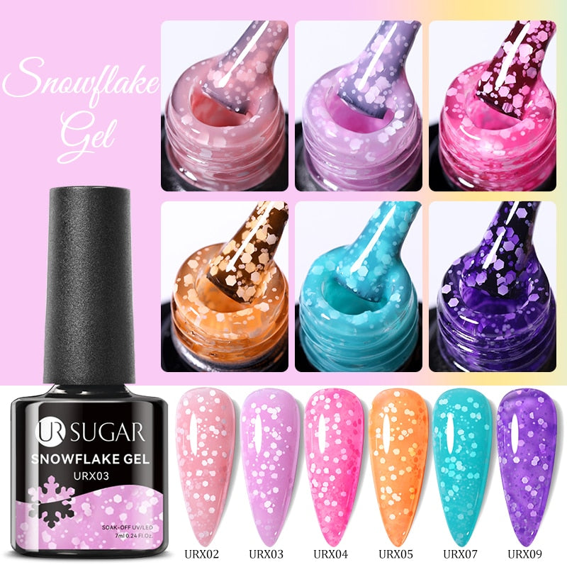UR SUGAR 7ml Snowflakes Gel Nail Polish Varnish Glitter White Sequins Soak Off UV LED Semi Permanent Nail Art Design