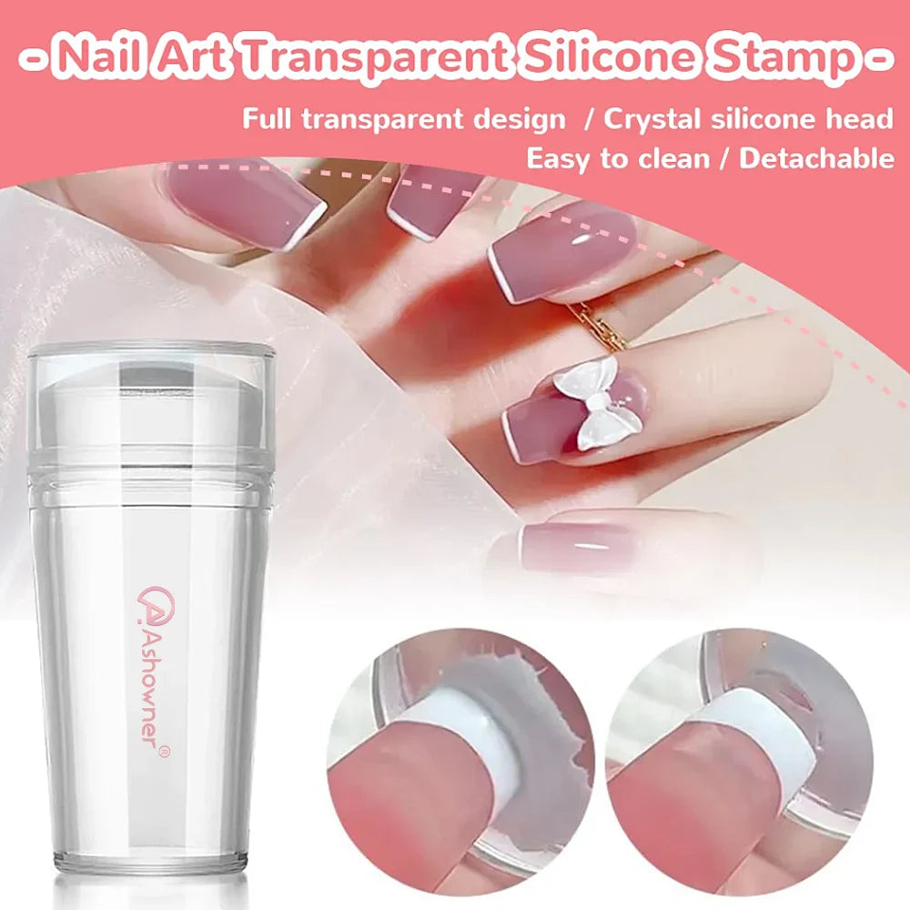 Transparent Nail Stamper With Scraper 2pcs Jelly Silicone Stamp For French Nails Manicuring Kits Nail Art Stamping Tool Set