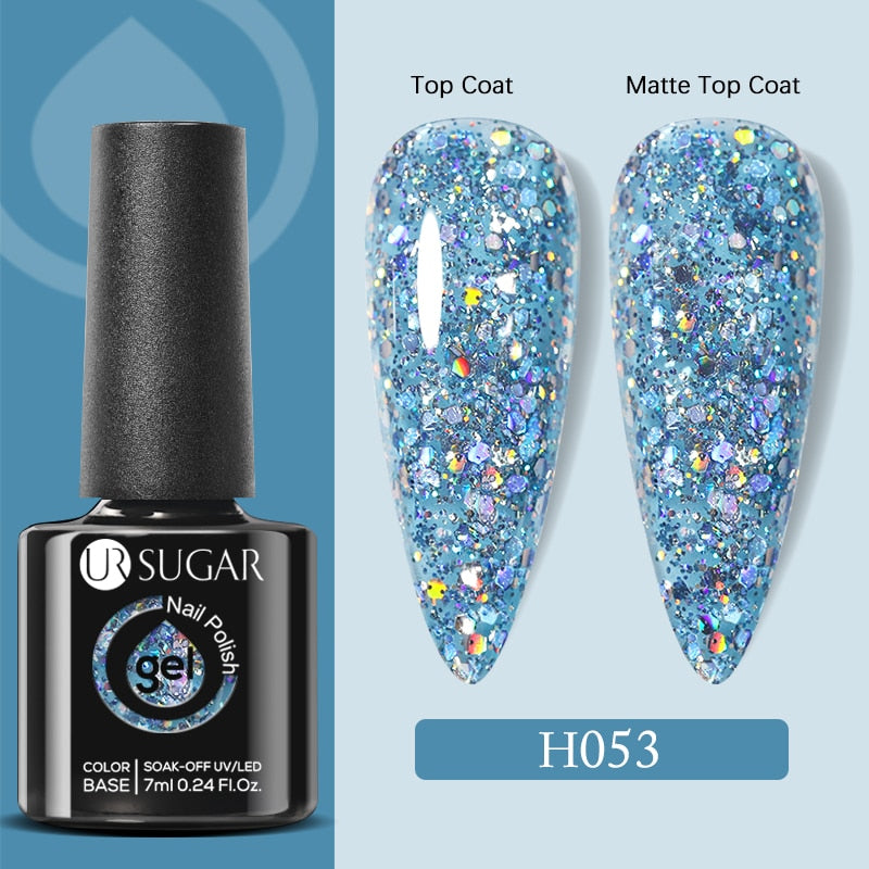UR SUGAR 7ml Snowflakes Gel Nail Polish Varnish Glitter White Sequins Soak Off UV LED Semi Permanent Nail Art Design