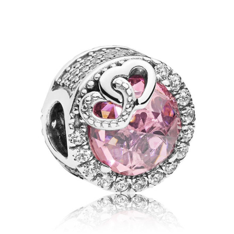 Pink Color Crystal Beads Heart Ladybug Love Flower Pendant Bracelet DIY Charm Lady Jewelry Gift